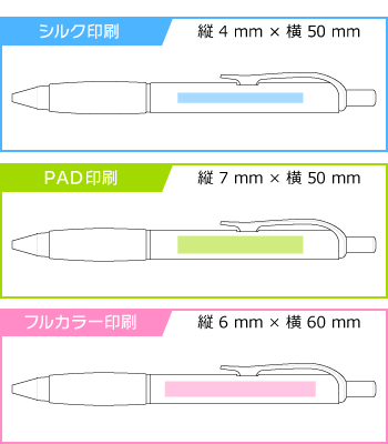 名入れボールペン｜ピュアモルト500　0.5mmの印刷範囲